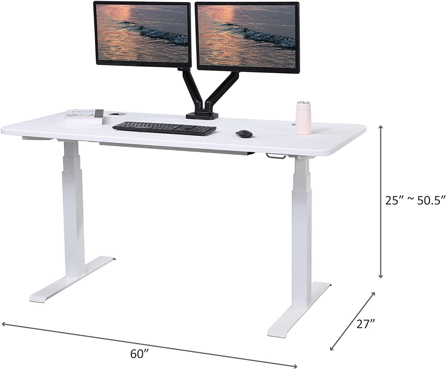 Elite K Series 60" X 27" Electric Height Adjustable Standing Desk with LED Memory Controller White