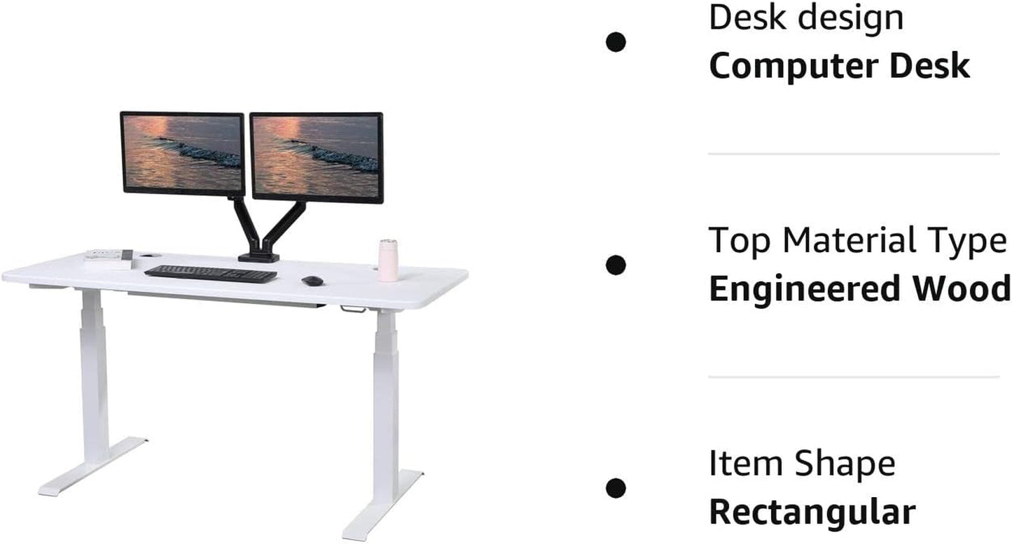 Elite K Series 60" X 27" Electric Height Adjustable Standing Desk with LED Memory Controller White